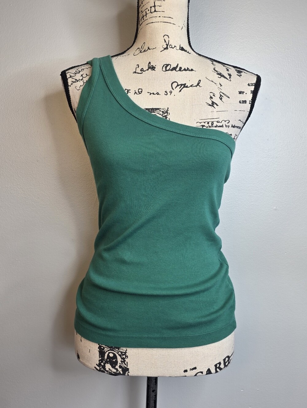 Michael Stars One-Shoulder Emerald Green Ribbed Tank Sz Xs